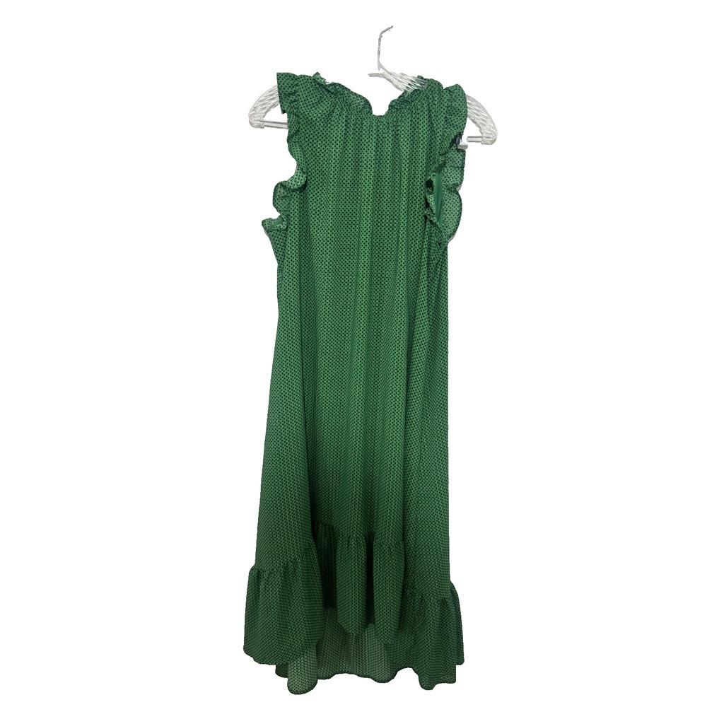 WHO WHAT WEAR Dress Green Polka Dot Sz M Ruffle CottageCore St. Patricks